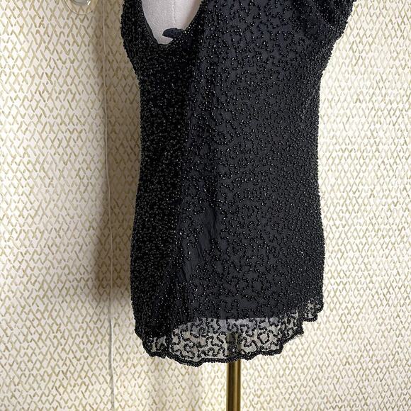 Vintage 80's Stenay Sleeveless Black Beaded Cowl Neckline Silk Tank Top Size M - Picture 12 of 14